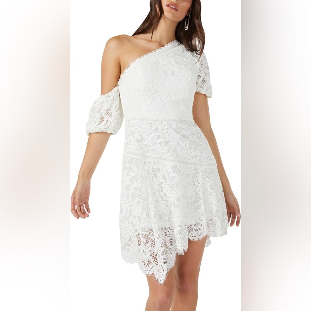 BCBGMAXAZRIA Asymmetrical Pufg sleeve dress